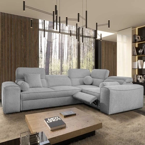 Narożnik z funkcją spania Viano II Lux jasny szary prawostronny designerski narożnik do salonu z komfortowym wysuwanym podnóżkiem