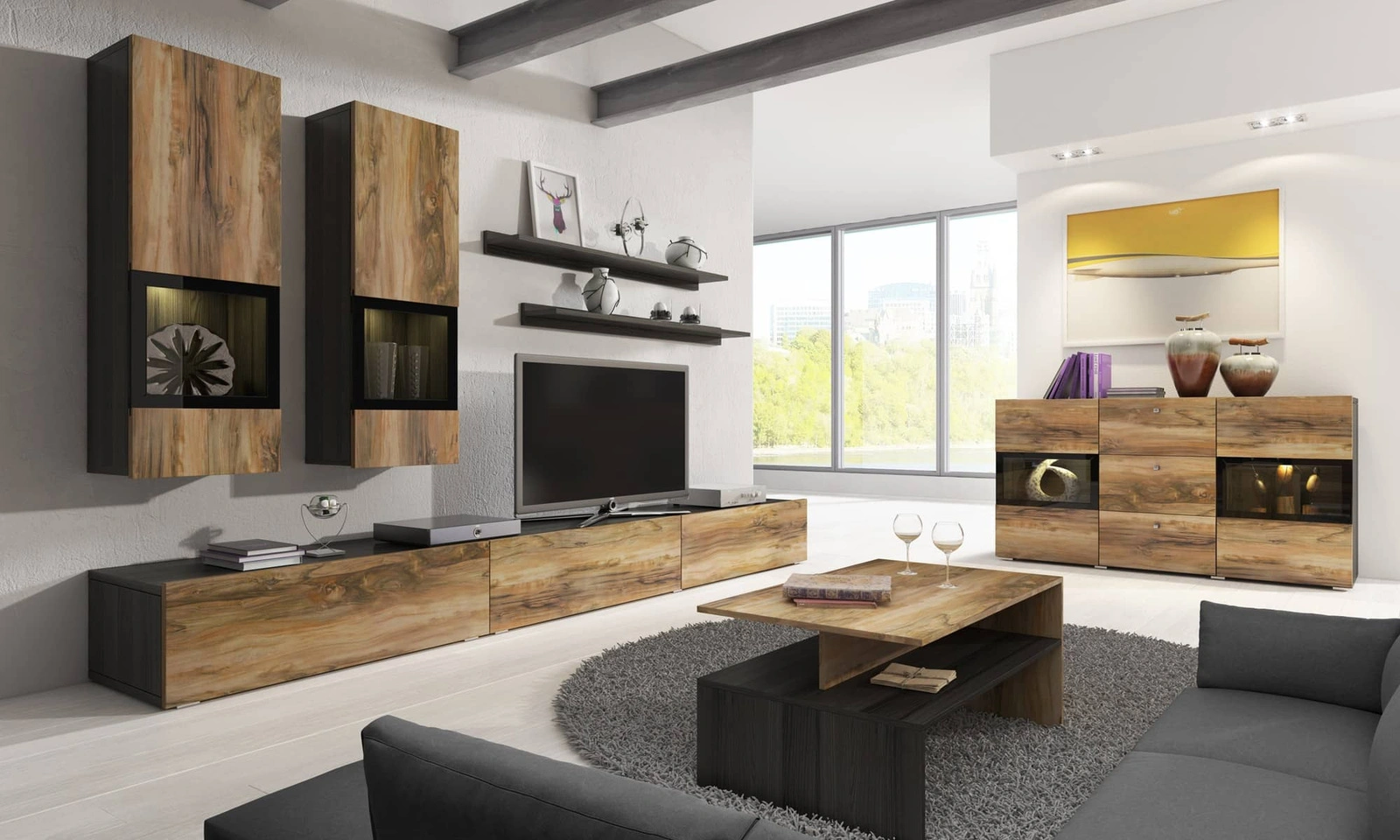 Zestaw mebli do salonu Baros w kolorze orzech satin / touchwood