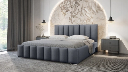 Łóżko tapicerowane Foggo 160x200 szare stylowe łóżko z pojemnikiem na pościel wygodny zagłówek zachwyca eleganckim designem