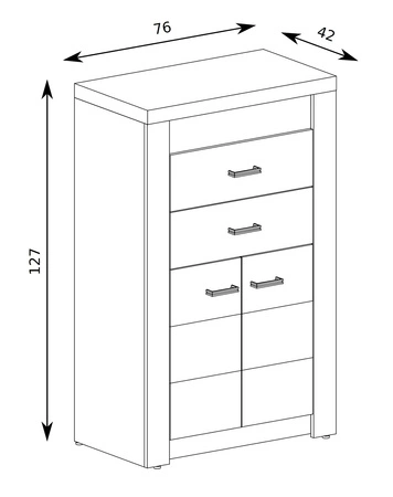 Komoda wysoka Indiana 76 cm kraft biały elegancka stylistyka komody z szufladami ozdobna deska na froncie komody oświetlona LED