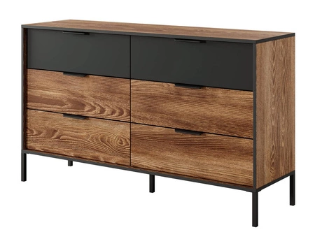 Komoda z szufladami Dover 137 cm kasztan / antracyt nowoczesny design wyrazista kolorystyka komody połączona z metalowymi dodatkami