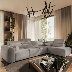 Narożnik z funkcją spania Cantare XI szary popiel prawostronny komfortowy narożnik o nowoczesnym designie pluszowa tkanina