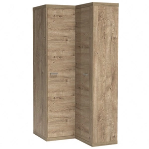 Szafa narożna Natural dąb ribbeck funkcjonalna szafa wyposażona w drążek na ubrania wiszące i półki metalowe srebrne uchwyty