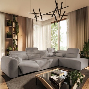 Narożnik z funkcją spania Cantare XI Lux szary popiel prawostronny komfortowy narożnik do salonu z podnoszonym podnóżkiem miękka tkanina