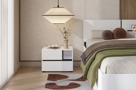 Szafka nocna Cross biała szafka z szufladami do sypialni nowoczesny design prosta forma pojemne szuflady