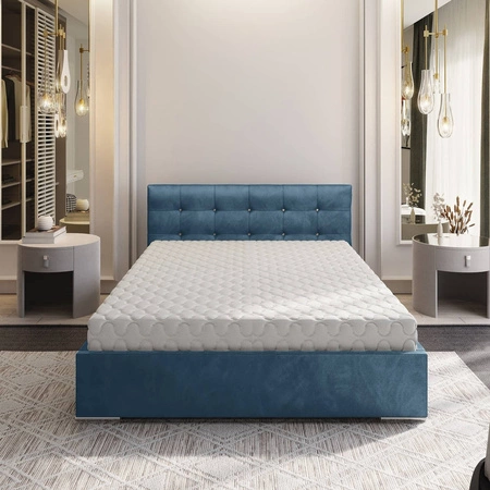 Łóżko tapicerowane Mona 160x200 turkusowe z pojemnikiem w nowoczesnym skandynawskim stylu z pikowanym zagłówkiem z kryształkami