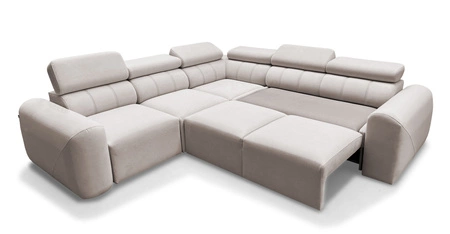 Narożnik z funkcją spania Cantare III ciemny beż lewostronny komfortowy i stylowy narożnik do salonu dwa pojemniki na pościel