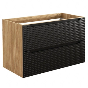 Szafka pod umywalkę Luxor 90 cm dąb olejowany / czarny designerska szafka z pojemnymi szufladami oryginalne trójwymiarowe ryflowanie