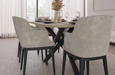 Stół Lyon 90x185 cm dąb lindberg / czarny nowoczesny stół do jadalni osadzony na stylowych nogach typu pająk regulacja wysokości