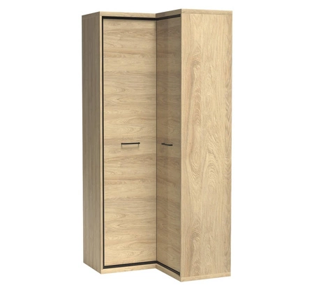Szafa narożna Mediolan hikora gustowny design szafy wzbogacony o stylowe czarne dodatki idealna szafa do sypialni lub garderoby