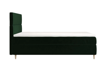 Łóżko kontynentalne Bing 90x200 butelkowa zieleń w nowoczesnym skandynawskim stylu z tapicerowanym zagłówkiem łóżko z pojemnikiem