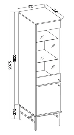 Witryna Kioto III 52 cm czarny grafit stylowy design bezpieczne szkło hartowane witryna wsparta na metalowym stelażu