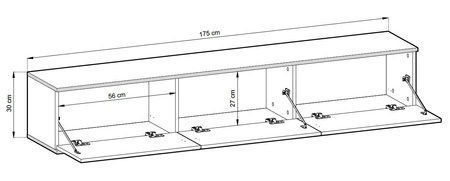 Szafka RTV wisząca Luxury 175 cm czarna zachwyci miłośników eleganckich aranżacji stylowy ryflowany front korpus zwieńczony złotą listwą
