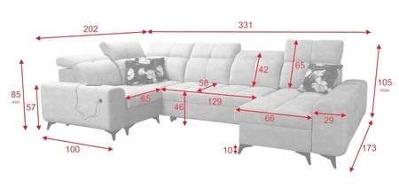 Narożnik z funkcją spania Buffalo IV brązowy prawostronny stylowy narożnik rozkładany z dwoma pojemnikami na pościel welurowa tkanina