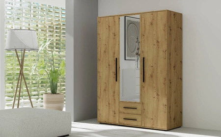 Szafa z lustrem Maxione 150 cm dąb artisan funkcjonalna szafa do sypialni pokoju młodzieżowego lub przedpokoju wzbogacona szufladami