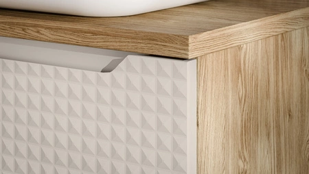 Szafka pod umywalkę Luxor 60 cm dąb olejowany / beżowy nowoczesny design szafka odporna na działanie wilgoci ozdobne ryflowane fronty