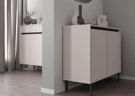 Komoda Osaka 100 cm beżowa / czarny minimalistyczny design doskonała propozycja komody do salonu i sypialni gustowny ryflowany front