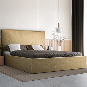 Łóżko tapicerowane Lila 140x200 jasny brąz stylowe łóżko z pojemnikiem na pościel wygodny zagłówek zachwyca eleganckim designem