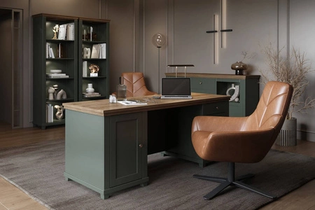 Regał Evora 71 cm butelkowa zieleń / dąb lefkas stylowy design regału doskonały dodatek do biura gabinetu lub pokoju nastolatka