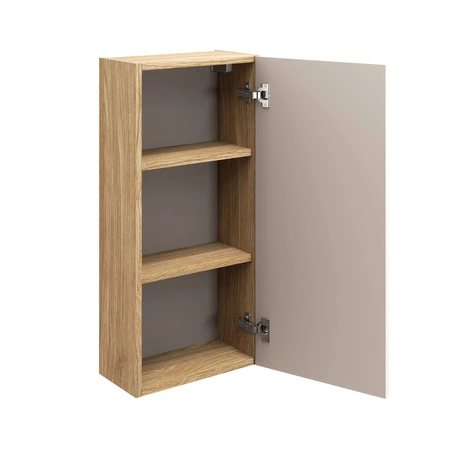 Szafka łazienkowa wisząca Ocean 35 cm dąb olejowany / beżowy designerska szafka z oryginalnym ryflowaniem w kształcie poziomych fal