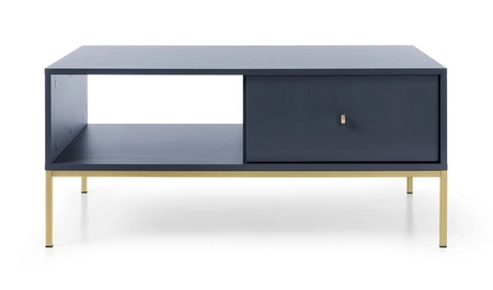 Zestaw mebli Mono granatowy minimalistyczny design meblościanka do salonu lub pokoju dziennego złote metalowe elementy