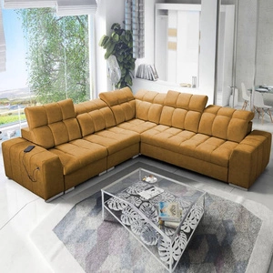 Narożnik z funkcją spania Luigi III miodowy lewostronny komfortowy narożnik do salonu doskonały do codziennego wypoczynku