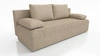 Kanapa rozkładana Zoe beżowa funkcjonalna sofa o prostym minimalistycznym designie pojemnik na pościel tkanina typu boucle