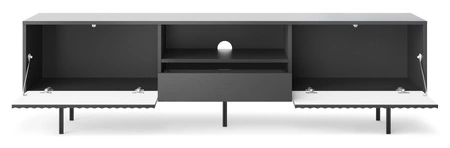 Szafka RTV Adamant 180 cm czarny grafit nowoczesny design oryginalny mebel z frezowanym frontem system otwierania drzwi i szuflad push to open