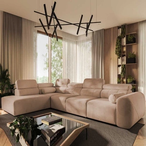 Narożnik z funkcją spania Cantare XI łososiowy lewostronny funkcjonalny i komfortowy narożnik o nowoczesnym designie pluszowa tkanina