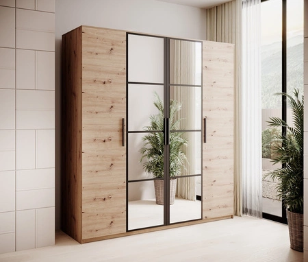 Szafa z lustrem Malen 205 cm dąb artisan oryginalny design minimalistyczne uchwyty idealna szafa do sypialni lub do przedpokoju