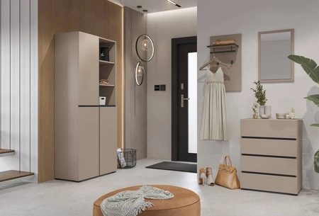 Zestaw mebli do przedpokoju Cross ciemny beżowy nowoczesny design funkcjonalna oraz praktyczna garderoba do przedpokoju