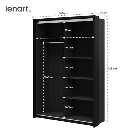 Szafa przesuwna z lustrem Arti 160 cm czarny / dąb artisan stylowy design klasyczna forma idealna szafa do sypialni lub przedpokoju