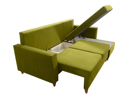 Narożnik z funkcją spania Topeka zielona oliwka prawostronny stylowy i nowoczesny design wpisujący się w każdą aranżację