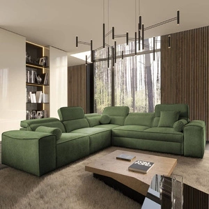 Narożnik z funkcją spania Viano III zielony lewostronny stylowy narożnik z pojemnikami na pościel doskonały do nowoczesnych wnętrz