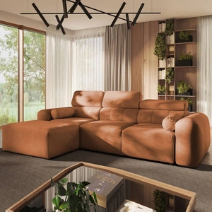 Narożnik z funkcją spania Cantare ceglasty lewostronny funkcjonalny i komfortowy narożnik o nowoczesnym designie pluszowa tkanina