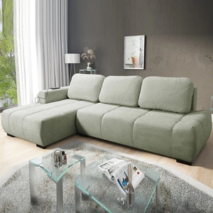 Narożnik z funkcją spania Gentle miętowy lewostronny stylowy design narożnik rozkładany charakteryzujący się obłym kształtem