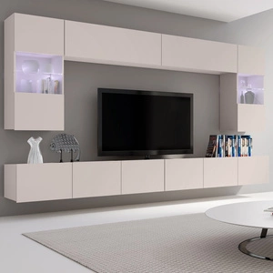 Meblościanka Apulia beżowa wyjątkowo stylowa meblościanka proste bryły wpisujące się w każde wnętrze