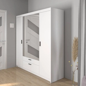 Szafa z lustrem Rene 176 cm biała nowoczesny design oraz obrzeża wykończone ABS