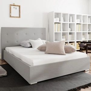 Łóżko tapicerowane Bejar 140x200 szare z zagłówkiem w nowoczesnym stylu idealne do sypialni