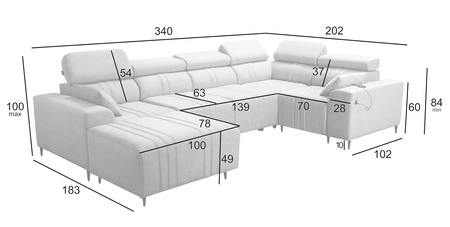 Narożnik z funkcją spania Castel IV brązowy lewostronny stylowy narożnik z pojemnikami na pościel i regulowanymi zagłówkami