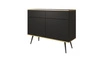 Komoda z szufladami Luxury 107 cm czarna nowoczesny design komody do salonu korpus zwieńczony złotą listwą wysokie metalowe nogi