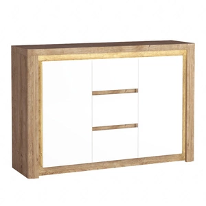 Komoda z szufladami Livinio 144 cm dąb ribbeck / biały połysk stylowa komoda do sypialni wyposażona w dyskretne oświetlenie ledowe