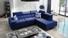 Narożnik z funkcją spania Hampton VII granatowy prawostronny narożnik do pokoju wykonany z aksamitnej tkaniny o gładkiej powierzchni
