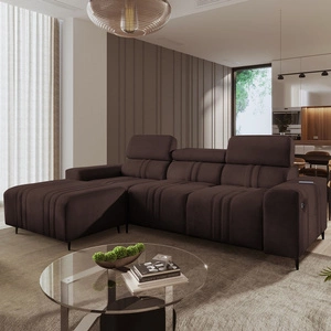 Narożnik z funkcją spania Castel brązowy lewostronny komfortowy i stylowy narożnik rozkładany z pojemnikiem na pościel