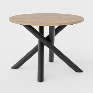 Stół okrągły Lyon 110 cm dąb artisan / czarny designerski stół do jadalni osadzony na metalowych nogach typu pająk regulacja wysokości
