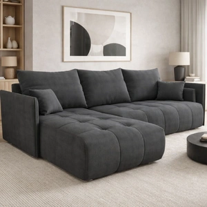 Narożnik z funkcją spania Selva ciemny szary uniwersalny narożnik z pojemnikiem na pościel wykonany z wytrzymałej plecionej tkaniny