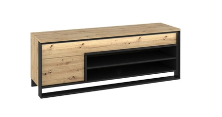 Zestaw mebli Quant dąb artisan / czarny nowoczesny design meblościanki do salonu oświetlenie LED trójwymiarowy charakter frontów