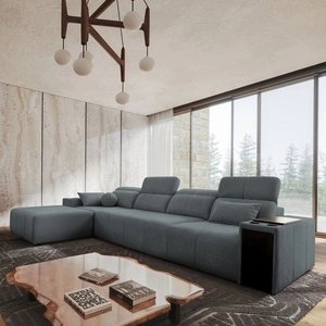 Narożnik z funkcją spania Tesalia XII szary lewostronny nowoczesny design komfortowe przesuwane oparcie szuflada w boczku mebla