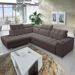 Narożnik z funkcją spania Luigi VII brązowy lewostronny komfortowy narożnik rozkładany utrzymany w nowoczesnej formie