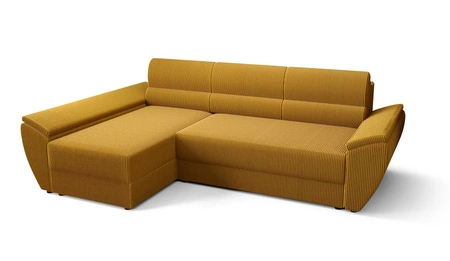 Narożnik z funkcją spania Fogu III miodowy lewostronny stylowy narożnik z podłokietnikami i pojemnikiem na pościel sztruksowa tkanina